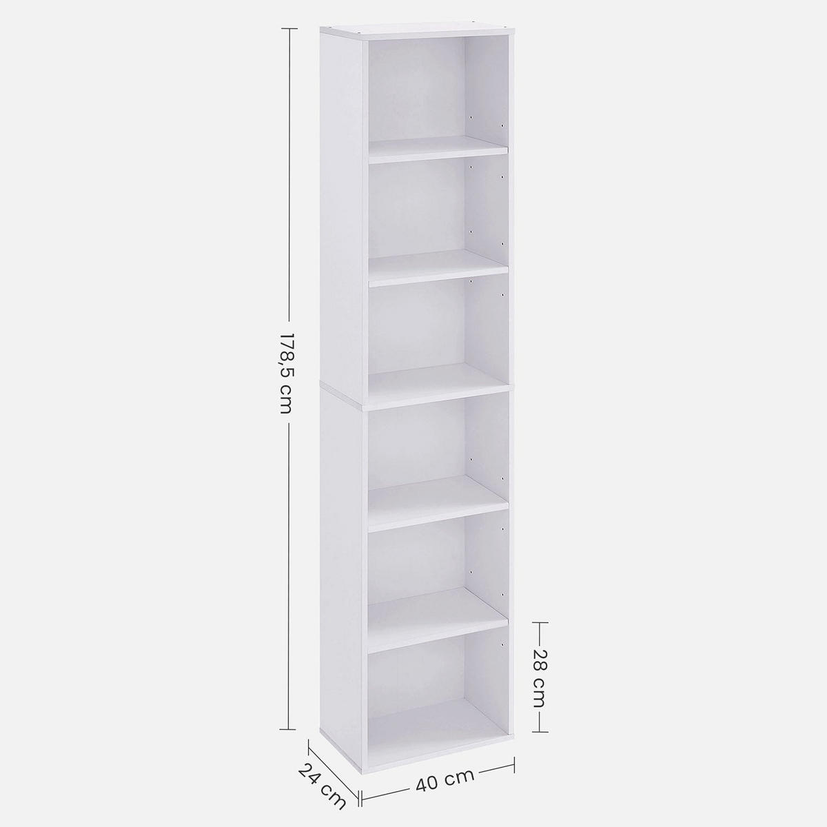 BÜCHERREGAL AUFBEWAHRUNGSREGAL - Weiß, Holzwerkstoff (24/179/40cm) - Hansiro