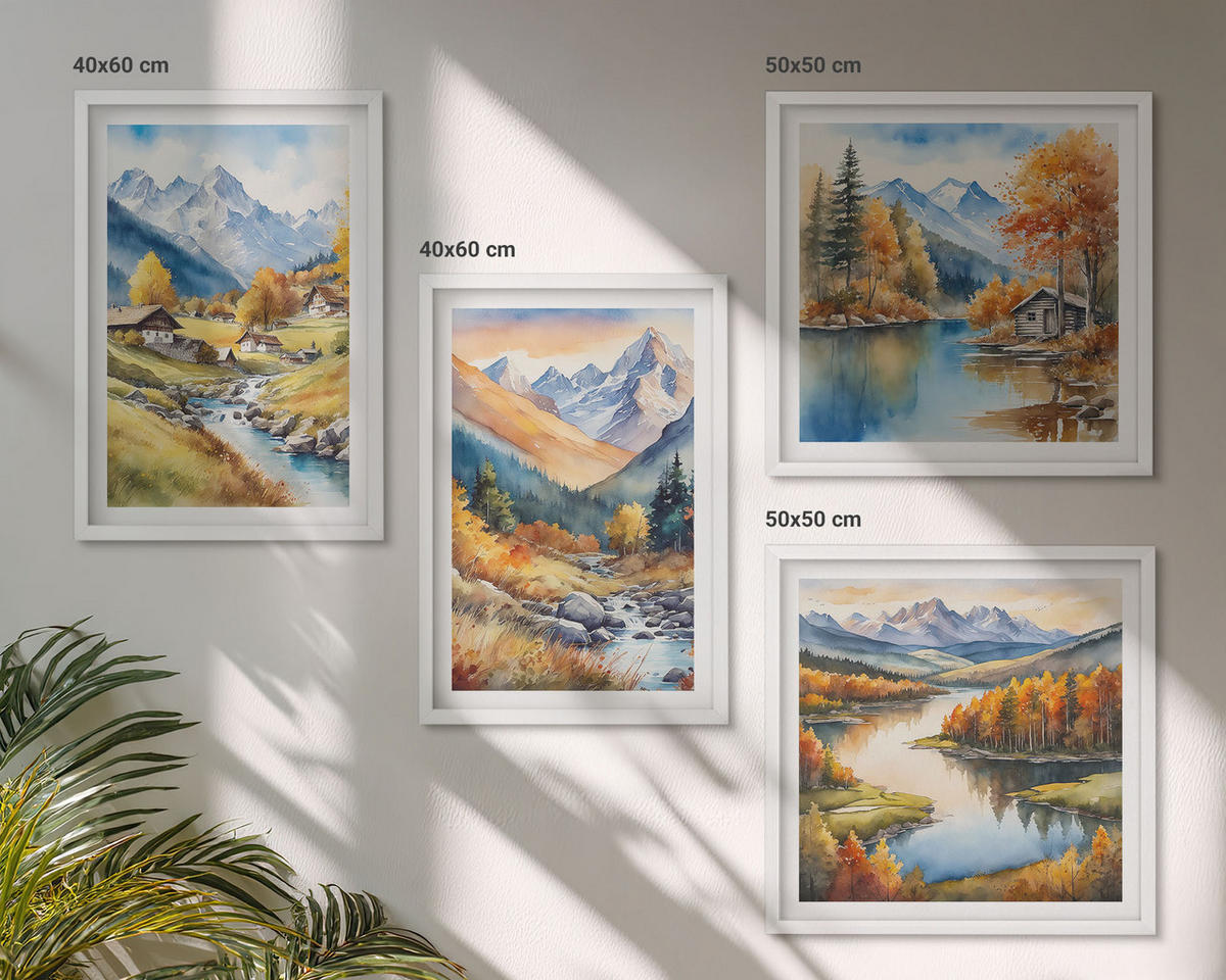 WANDBILDER 4er-Set - 50x50 cm & 40x60 cm Weißer Rahmen - Herbstliche Naturlandschaften - Weiß, Kunststoff (50/50cm) - ArtPrintCave