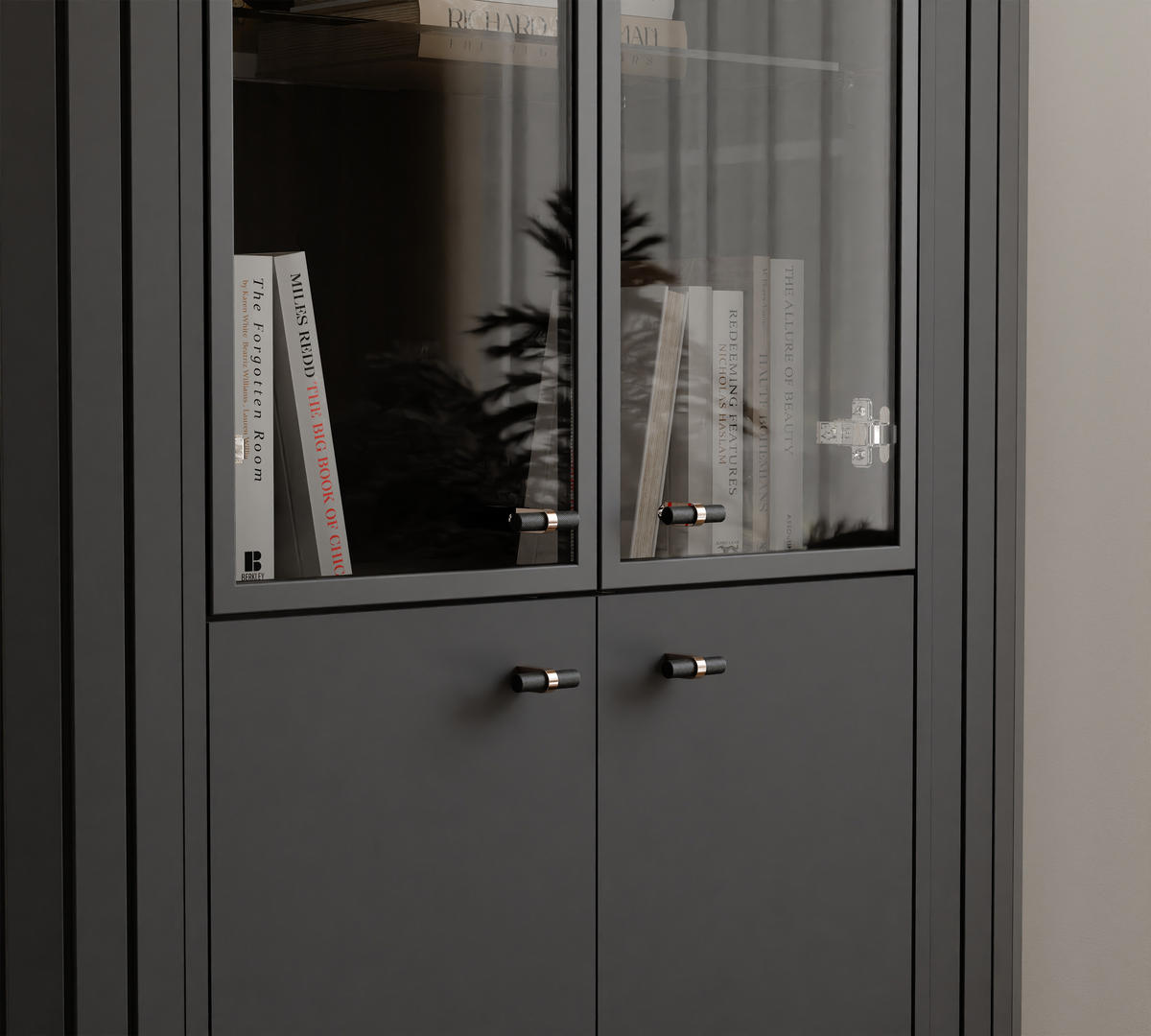 GLASVITRINE geriffelt aus MDF, Schwarz, mit LED-Beleuchtung - Schwarz, Holzwerkstoff (112/155/40cm) - Idohome