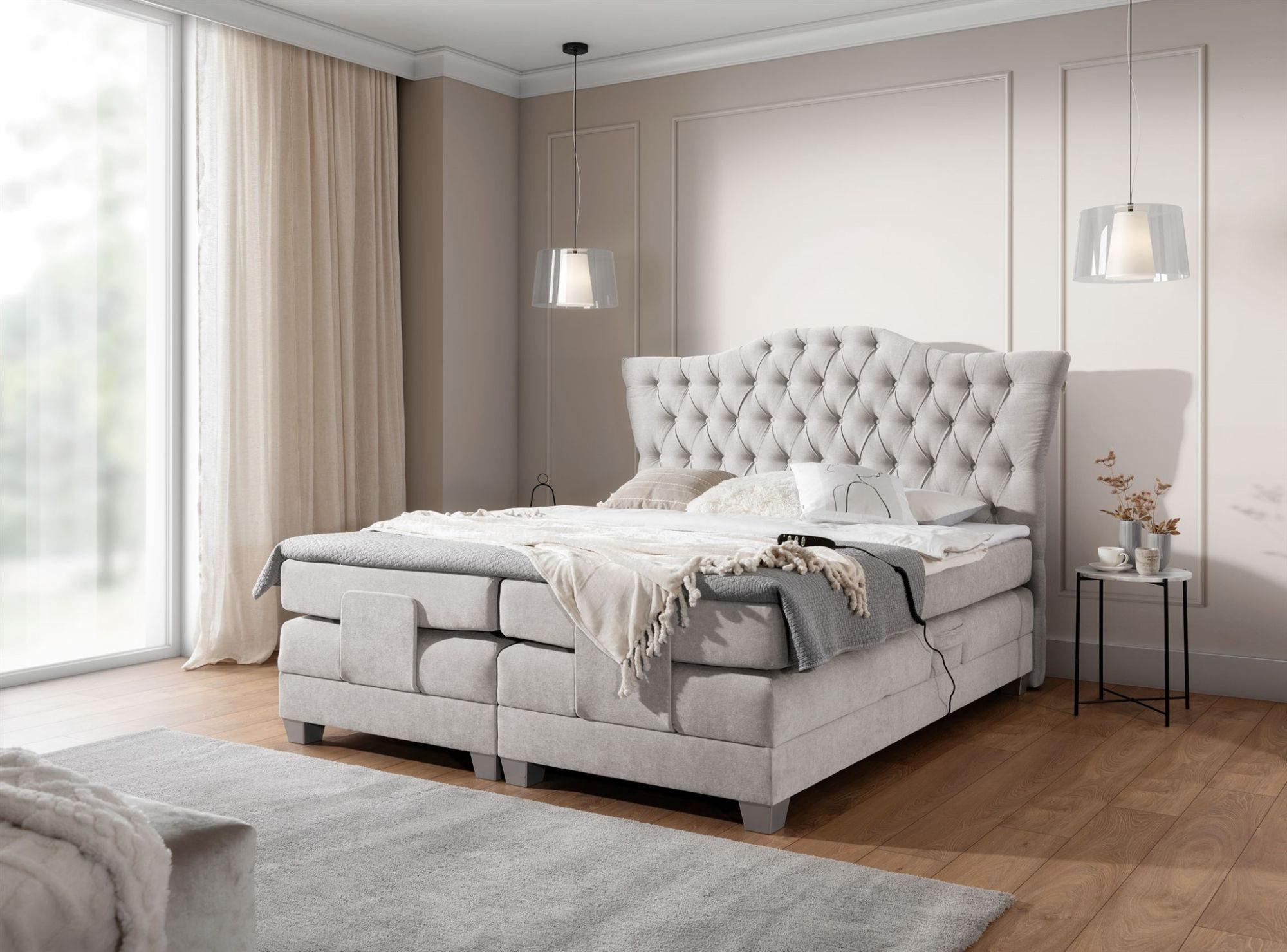 BOXSPRINGBETT Bett Elektrisch Fausto - Grau, Holzwerkstoff/Textil (120/200cm) - Fun Möbel