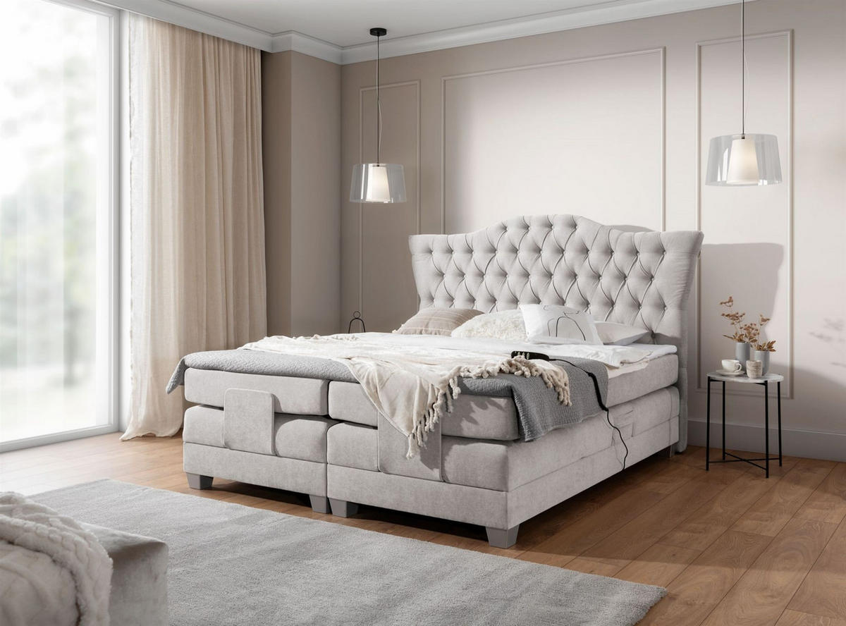 BOXSPRINGBETT Bett Elektrisch Fausto - Grau, Holzwerkstoff/Textil (160/200cm) - Fun Möbel