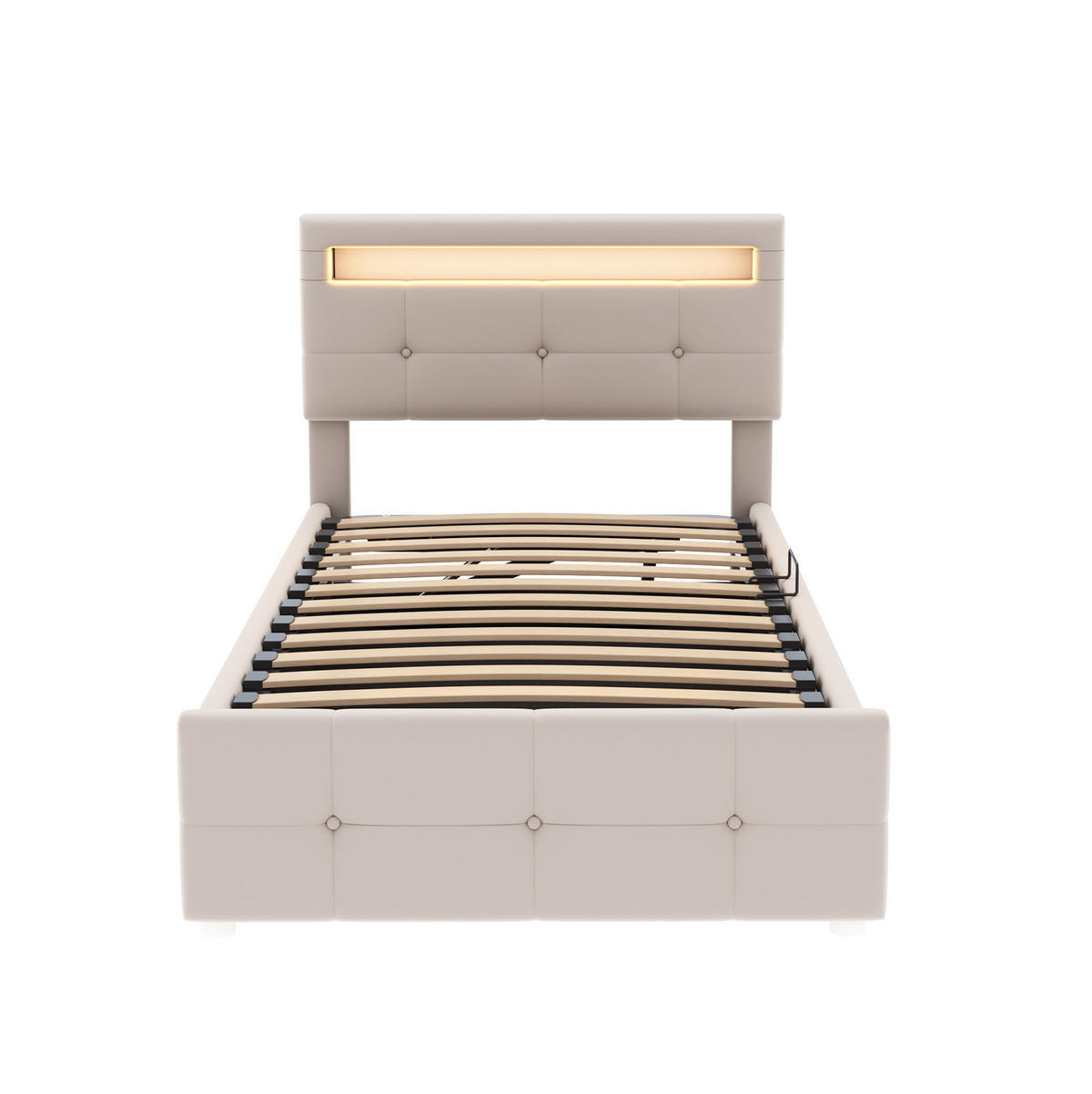 POLSTERBETT 90/200 cm Beige mit LED-Beleuchtung und Stauraum - Beige, Textil (90/200cm) - Flora Grace