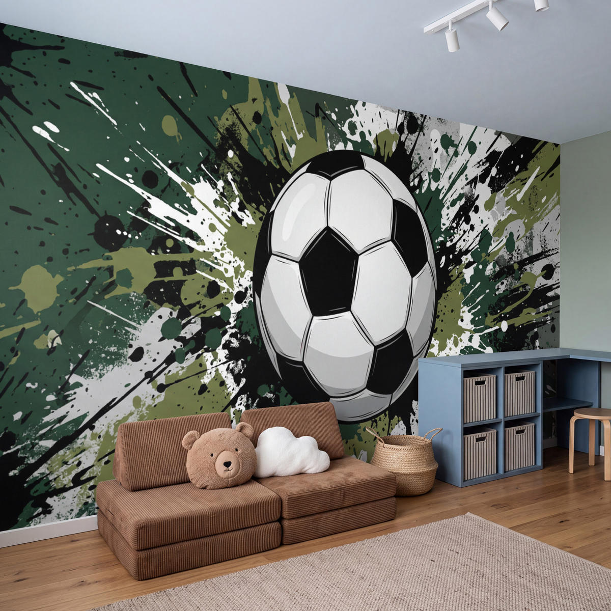 KINDERTAPETE - Fußball - Farbe - Spritzer - Grün - 400x200 cm - Dunkelgrün, Papier (400/200cm) - OnlyWow