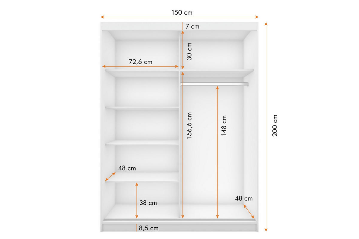 SCHWEBETÜRENSCHRANK VELMA 05 150/200 in Grau/Weiß mit Spiegel und LED - Weiß/Grau, Holzwerkstoff (150/61/200cm) - Deine Möbel 24