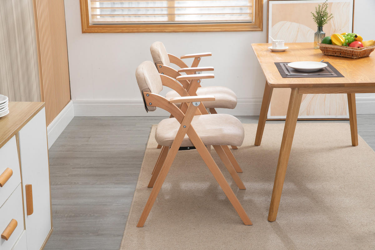 KLAPPSTUHL DE-36270 2er-Set mit Armlehnen Khaki - Sandfarben, Holz (60/79/52.5cm) - ComfortXL
