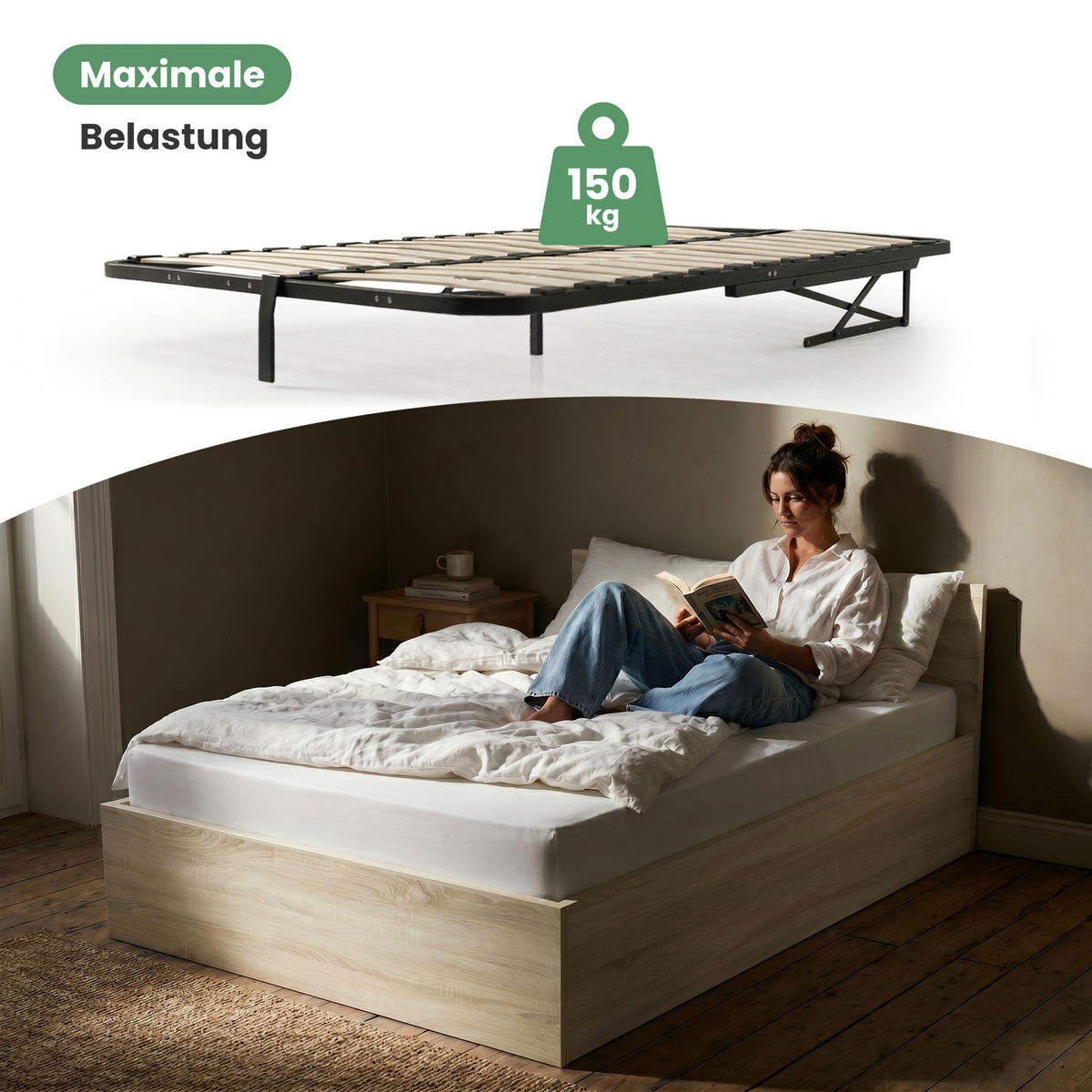 BETT mit Bettkasten 100x200 cm Metalllattenrost Sonoma Eiche - Sonoma Eiche, Holzwerkstoff (100/200cm) - Akord