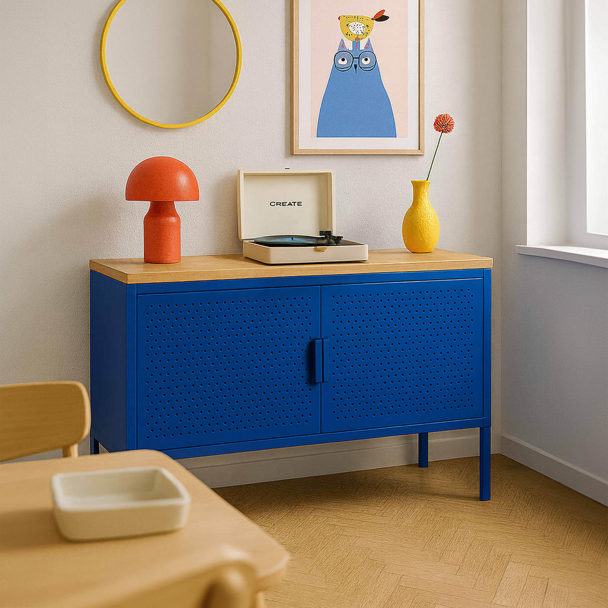 SIDEBOARD 100 cm, Dunkelblau - Blau, Metall (40/60/100cm) - Oviala