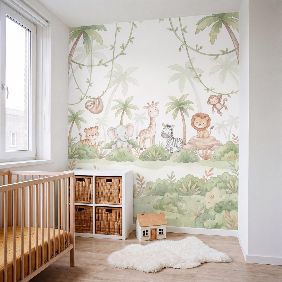 KINDERTAPETE - Tiere - Dschungel - Pastell - 180x200 cm - Weiß, Papier (180/200cm) - OnlyWow