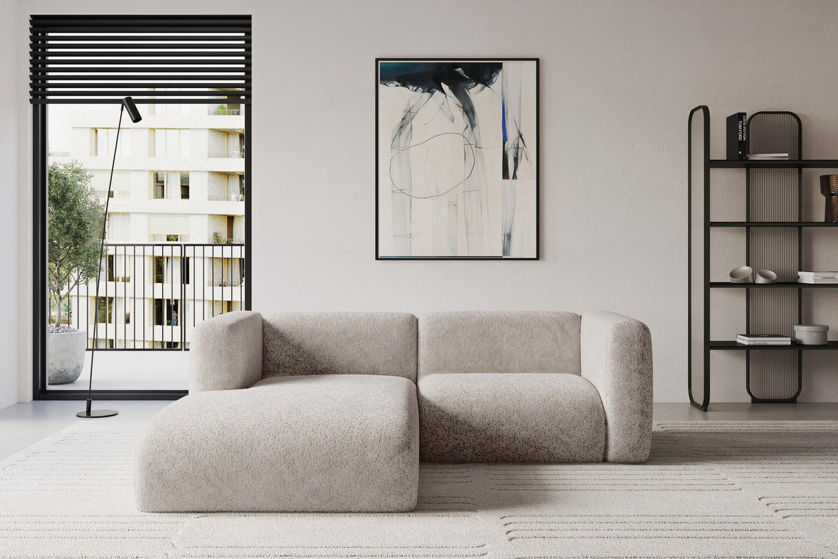 ECKSOFA Ottomane Links MIRA-L1 227x179x89 Hellgrau Velours - Hellgrau/Schwarz, Holzwerkstoff/Kunststoff (227/179cm) - ALTDECOR