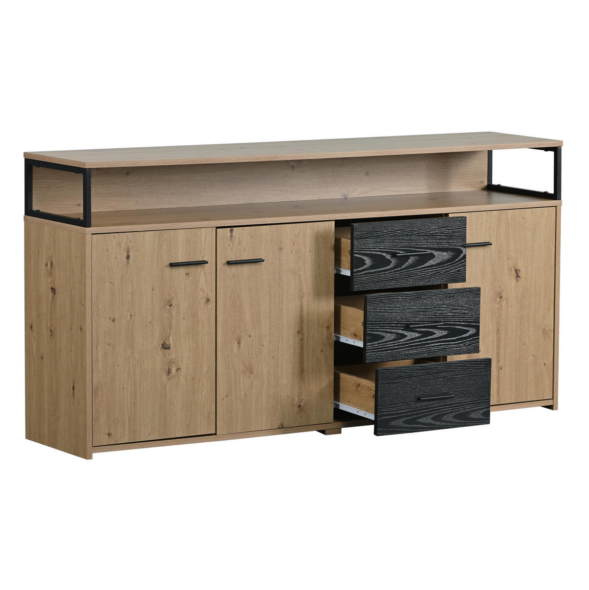 LOWBOARD 150/35/75.9 cm Schwarz/Braun aus Spanplatte mit 3 Türen und 3 Schubladen - Naturfarben, Holzwerkstoff (35/75.9/150cm) - OKMYHOME