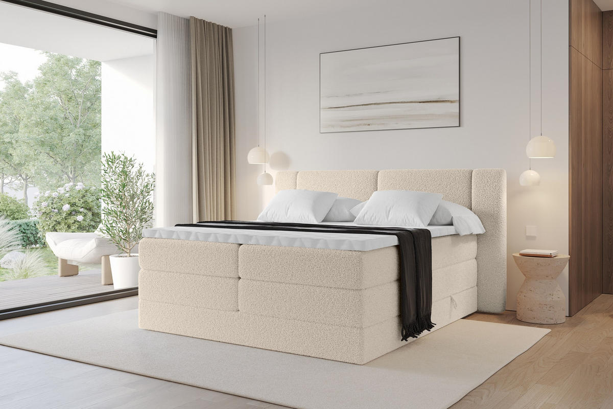 BOXSPRINGBETT mit Matratze H3/H4 - EVON KING - 140x200 cm Dunkelbeige - Cappuccino, Holzwerkstoff (140/200cm) - ALTDECOR
