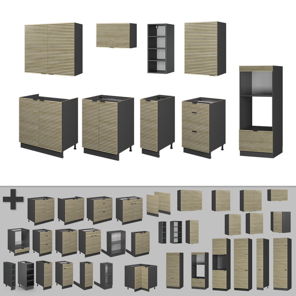 KUCHYŇSKÝ KOUT Fame-Line Dubový panel/antracit - antracitová/barva dubu, kompozitní dřevo (280/81.6/60cm) - Vicco