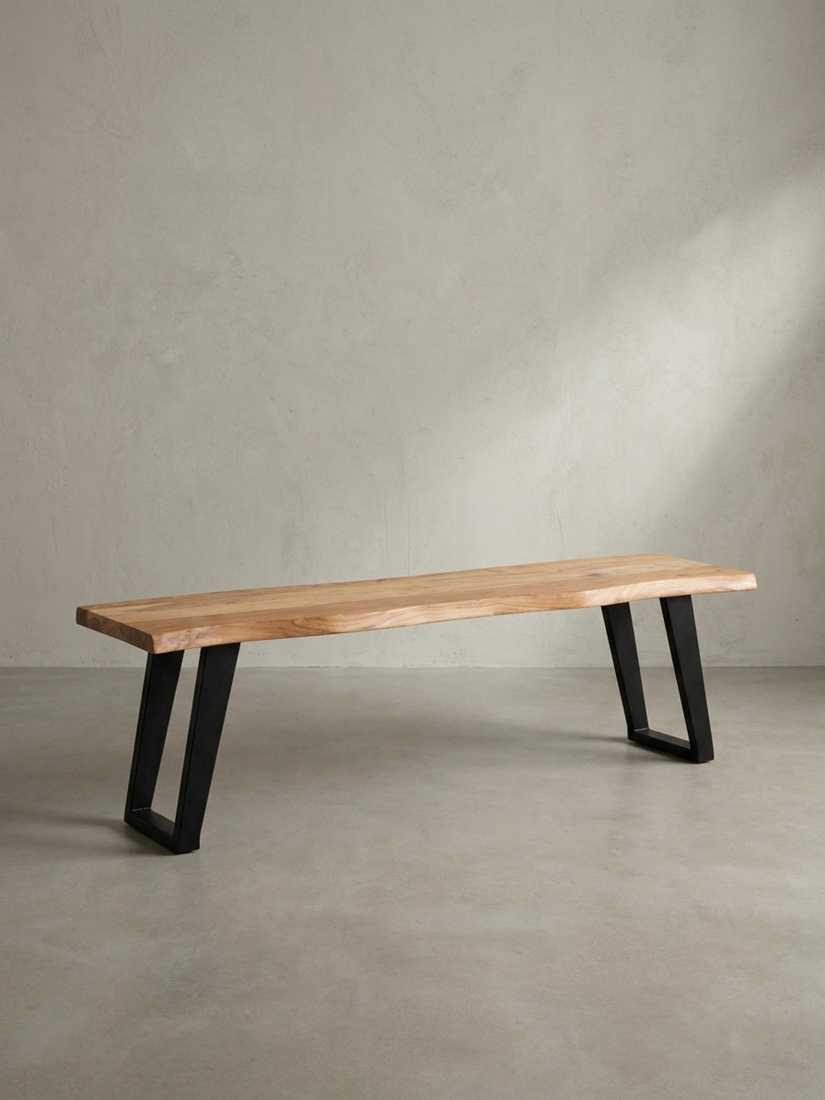 ESSZIMMERBANK Massivholz Metall Baumkante U-Beine, Akazie 120x40x46 cm - Schwarz/Braun, Holz/Metall (120/46/40cm) - KADIMA DESIGN