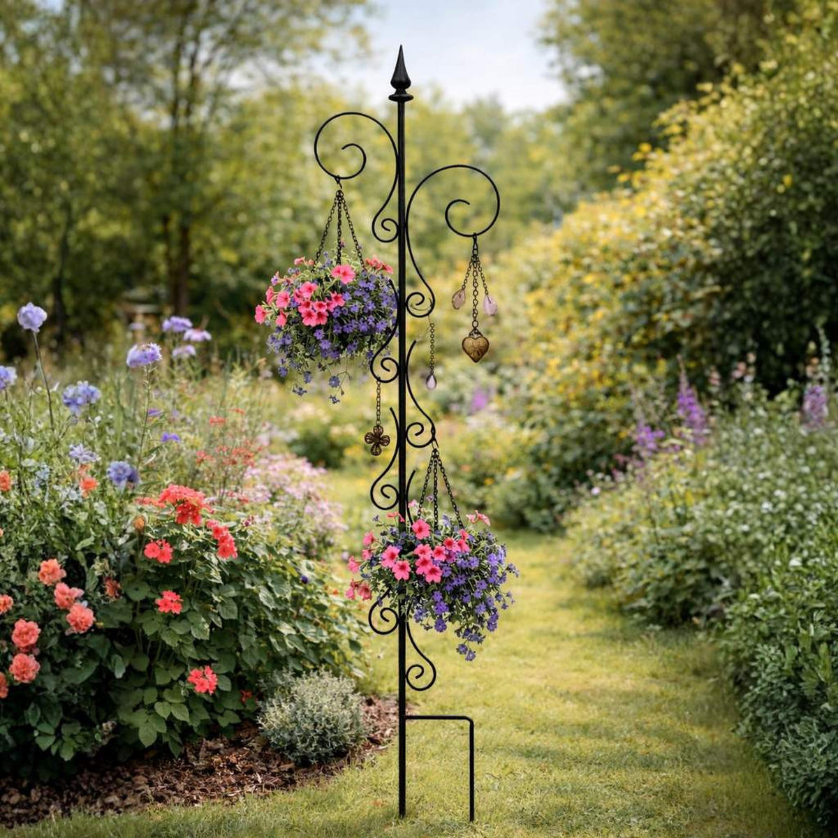 RANKHILFE mit 2 Halter Rankgitter aus Metall H-145cm B-30cm Kletterhilfe 2 Haken - Schwarz, Metall (30/145/2cm) - DanDiBo