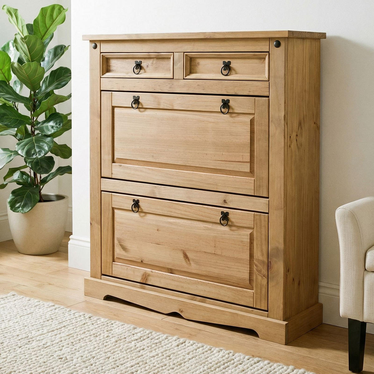 MEXIKO MÖBEL SCHUHSCHRANK TEQUILA - Kieferfarben, Holz (100/110/26cm) - IDIMEX