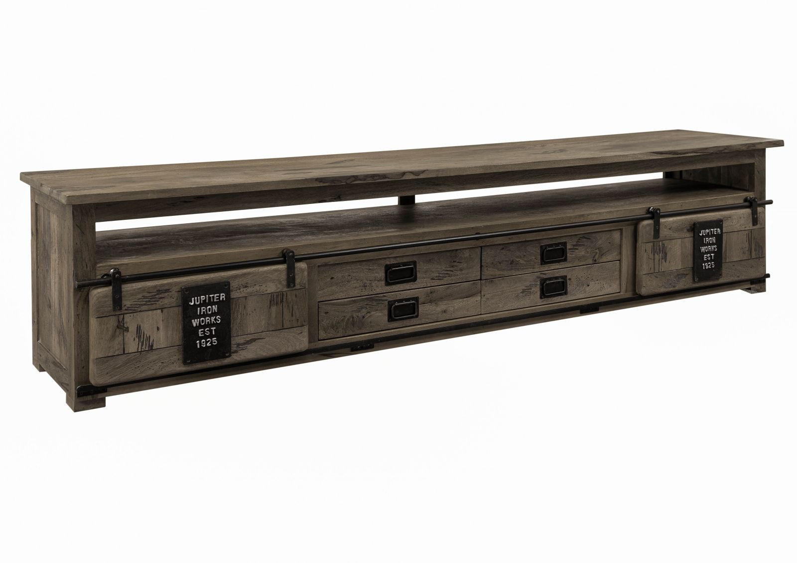 TV-BOARD Mango 260x50x60 grau lackiert RAILWAY #255 - Grau, Holz (260/60/50cm) - Massivmoebel24