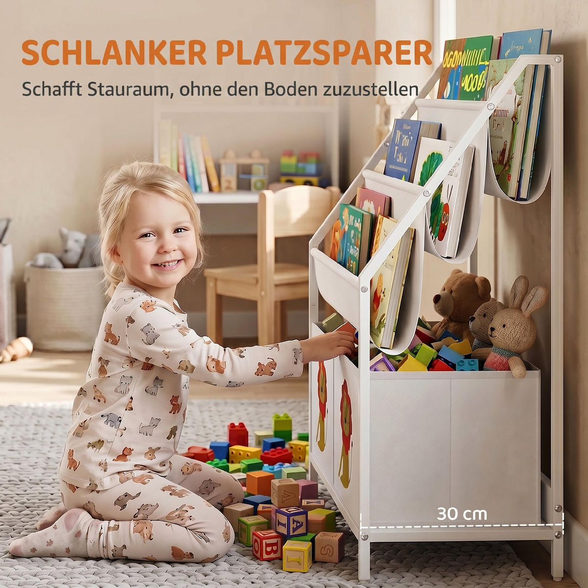 KINDER-BÜCHERREGAL Metall Spanplatte Weiß - Weiß, Textil/Metall (30/76/60cm) - AIYAPLAY