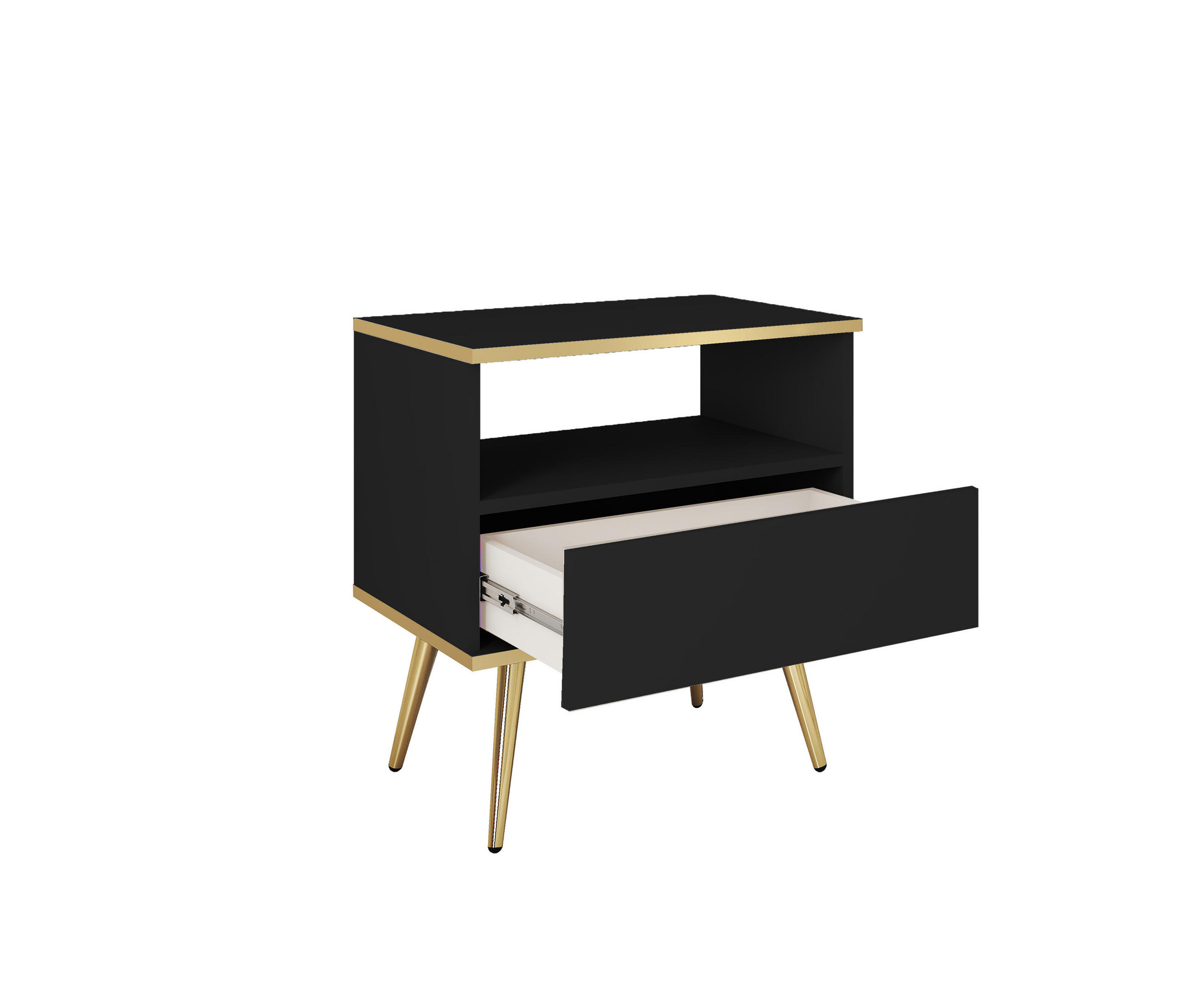 NACHTTISCH Schwarz - S-54, Hochglanz, Schubladen Push-to-Open 54x39x59 cm Schwarz/Gold - Goldfarben/Schwarz, Holzwerkstoff/Kunststoff (54/59/39cm) - DomoHome