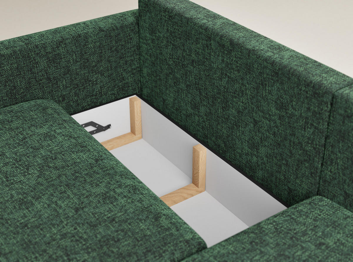 ECKSOFA MIT SCHLAFFUNKTION Leon Dunkelgrün Chenille-Stoff - Dunkelgrün/Schwarz, Holz/Holzwerkstoff (239/148cm) - Maison de Reve