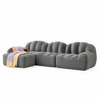 MODULARES Ecksofa mit Ottomane aus granuliertem Fleece Grau 288x165x79 cm, als 3-Sitzer stellbar - Grau, Textil (165/288cm) - IVMEU