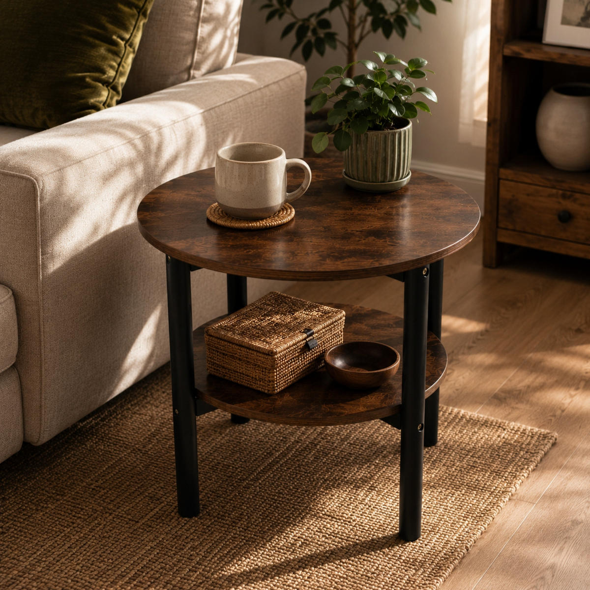 COUCHTISCH zweistöckig rund Braun 60/60/45 cm - Braun, Holzwerkstoff (60/60/45cm) - SCENA LIVING