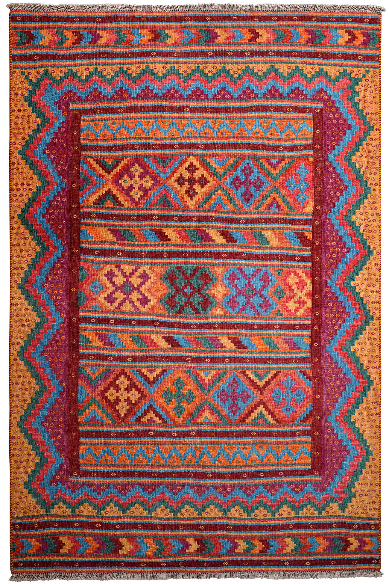 HANDWEBTEPPICH Sumak Sirdjan Mehrfarbig 232/150 cm Schurwolle - Multicolor, Textil (150/232cm) - Looma