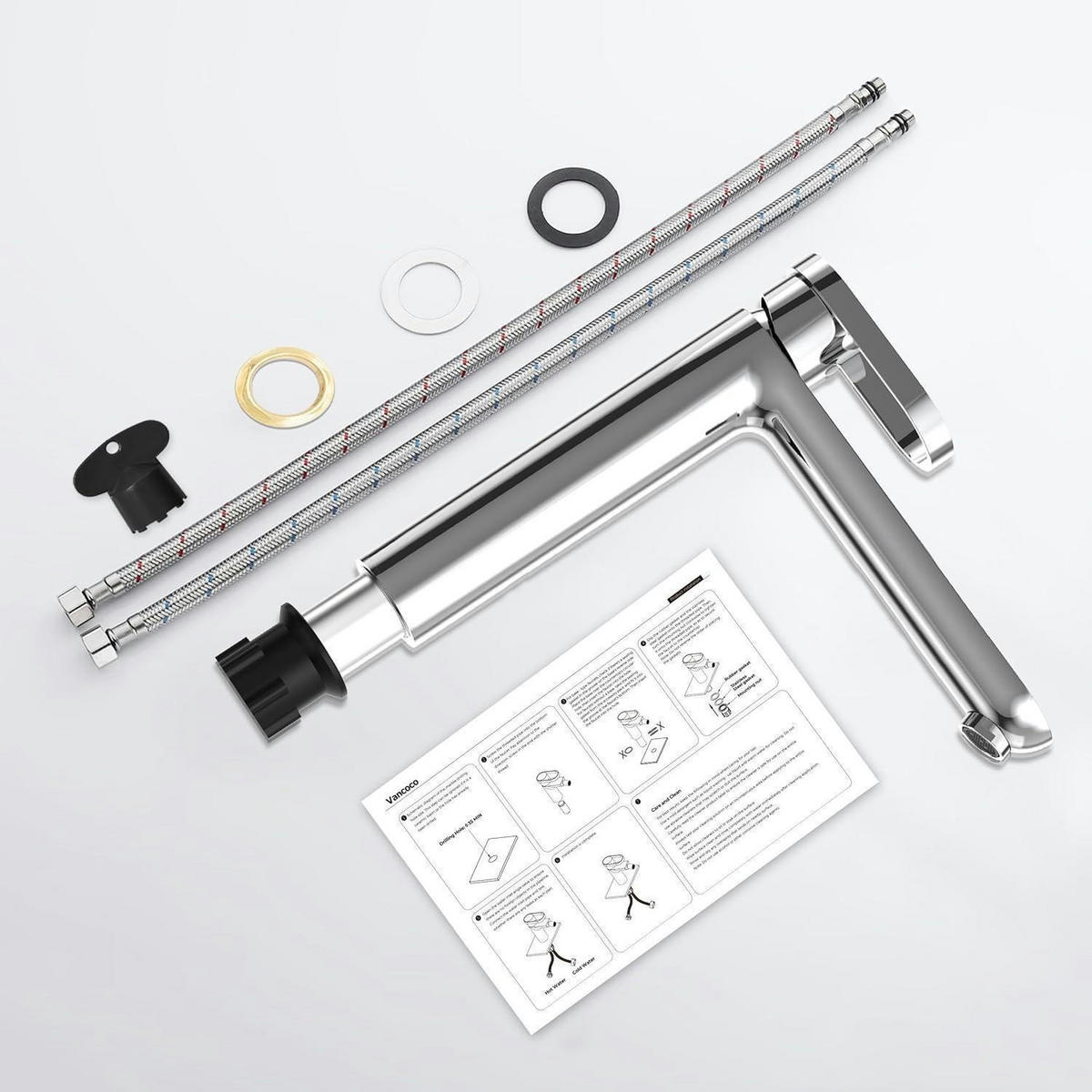 WASCHTISCHARMATUR Hoch mit Auslauf 225 mm Chrom Messing - Silberfarben, Metall (22.5/28.9/18.2cm)