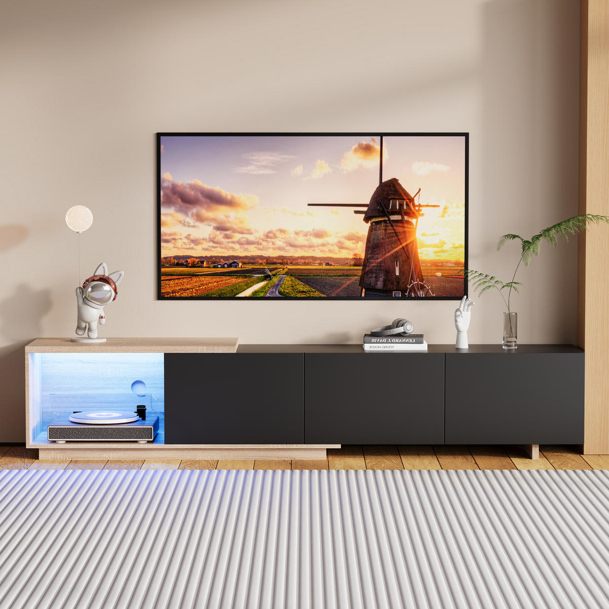 TV-SCHRANK 180 cm, schwarz, LED tricolor Sensor, Feder-Schubladen, Holz braun/schwarz - Schwarz, Holz (240/44/38cm) - EuroLiving