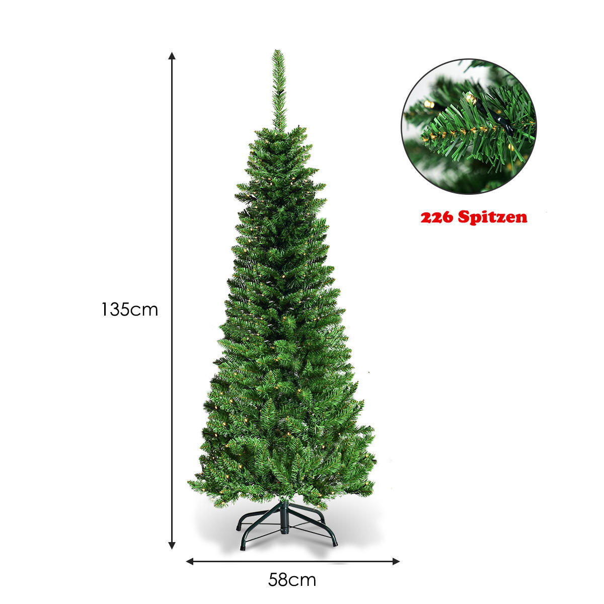 WEIHNACHTSBAUM Grün - Grün, Kunststoff (135cm) - COSTWAY