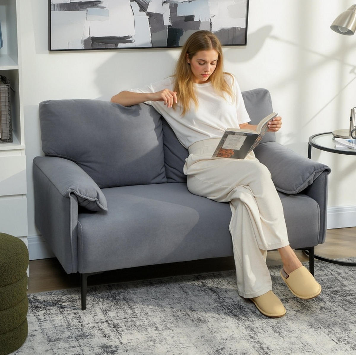 2-SITZER 127/72/84 cm Grau aus Metall mit Rückenkissen - Grau, Metall (72/84/127cm) - OKMYHOME