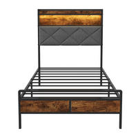 EINZELBETT 90x200 cm mit LED-Kopfteil und USB-Anschlüssen - Gestell aus Metall und Walnussholz, Lattenrost, Jugendbett - Naturfarben, Holzwerkstoff (90/200cm) - Brevoria