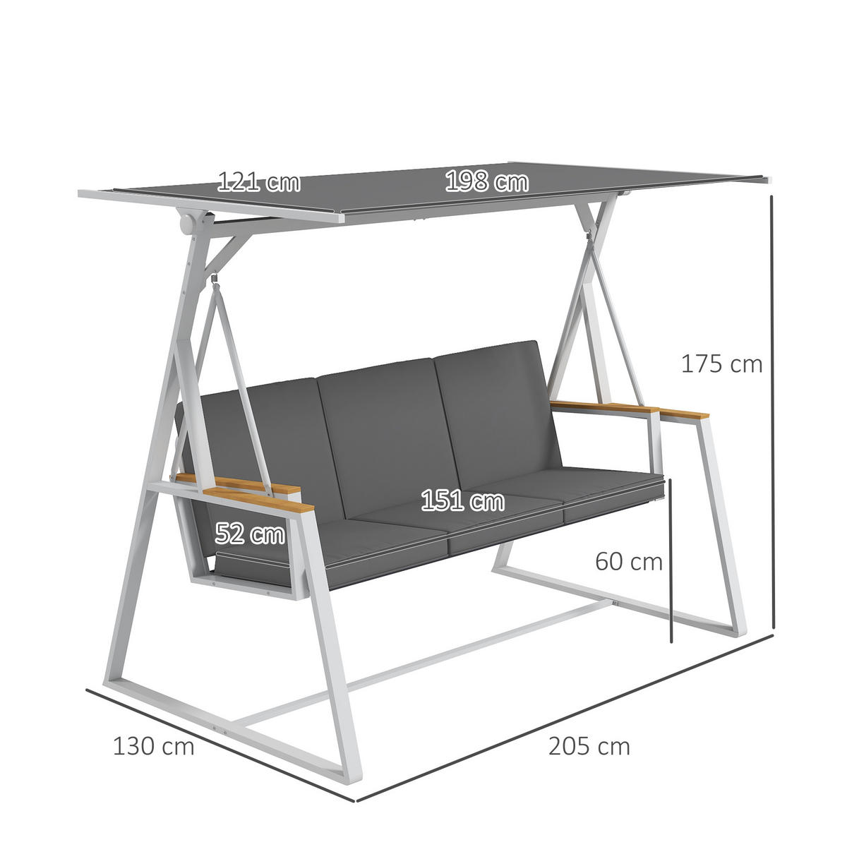 HOLLYWOODSCHAUKEL DE-15248 Dunkelgrau - Dunkelgrau, Metall (130/175/205cm) - ComfortXL