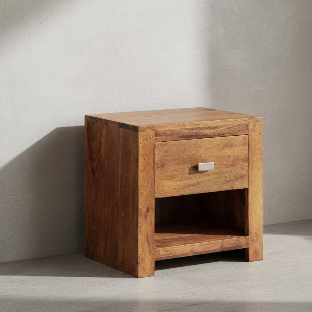 NACHTTISCH – Massivholz, Landhausstil, Ablage & Schublade, Griff verchromt - Braun, Holz/Metall (40/40/30cm) - KADIMA DESIGN