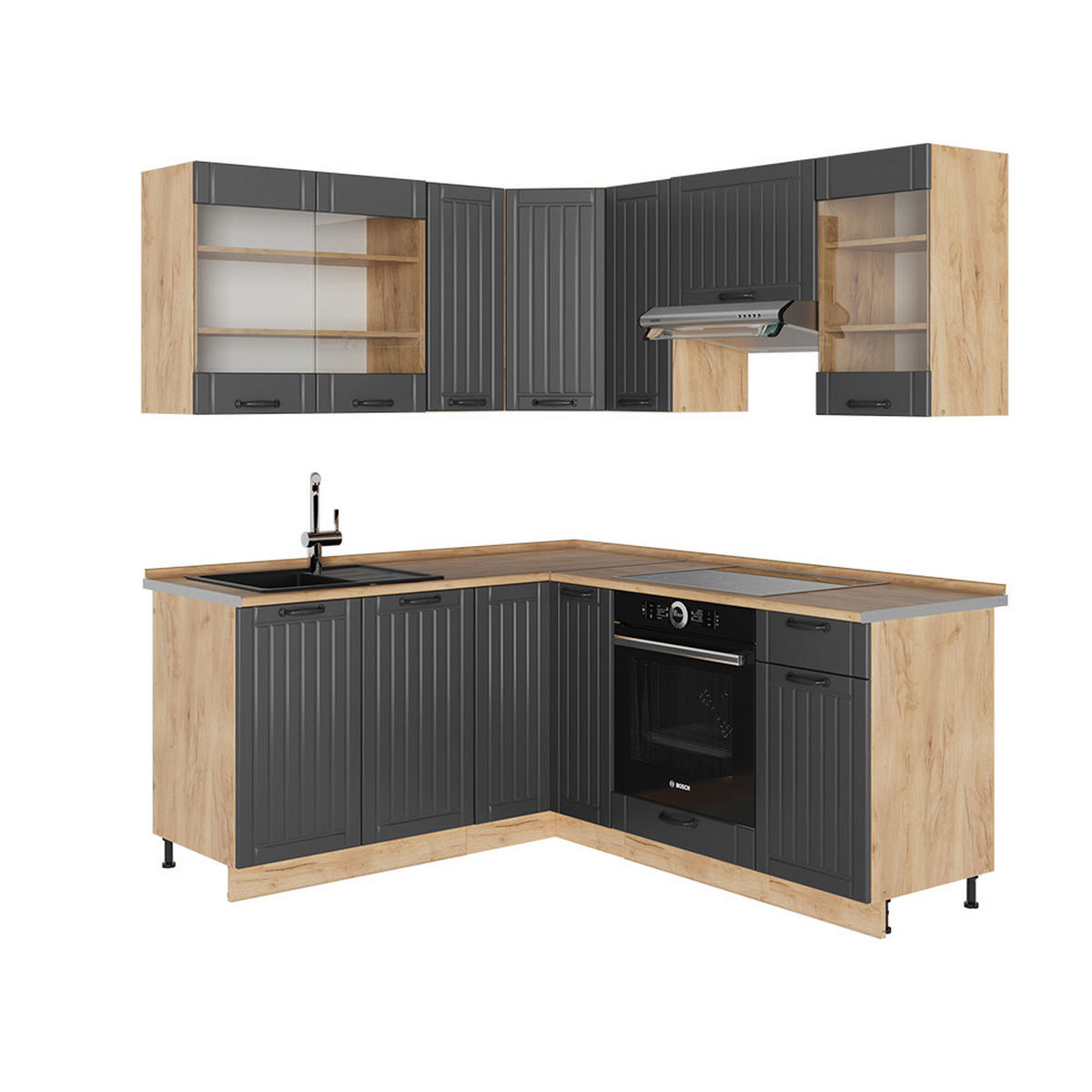 ROHOVÁ KUCHYŇ Fame-Line Tmavě šedá - medově dubová/tmavě šedá, kompozitní dřevo (190/81.6/60cm) - Vicco