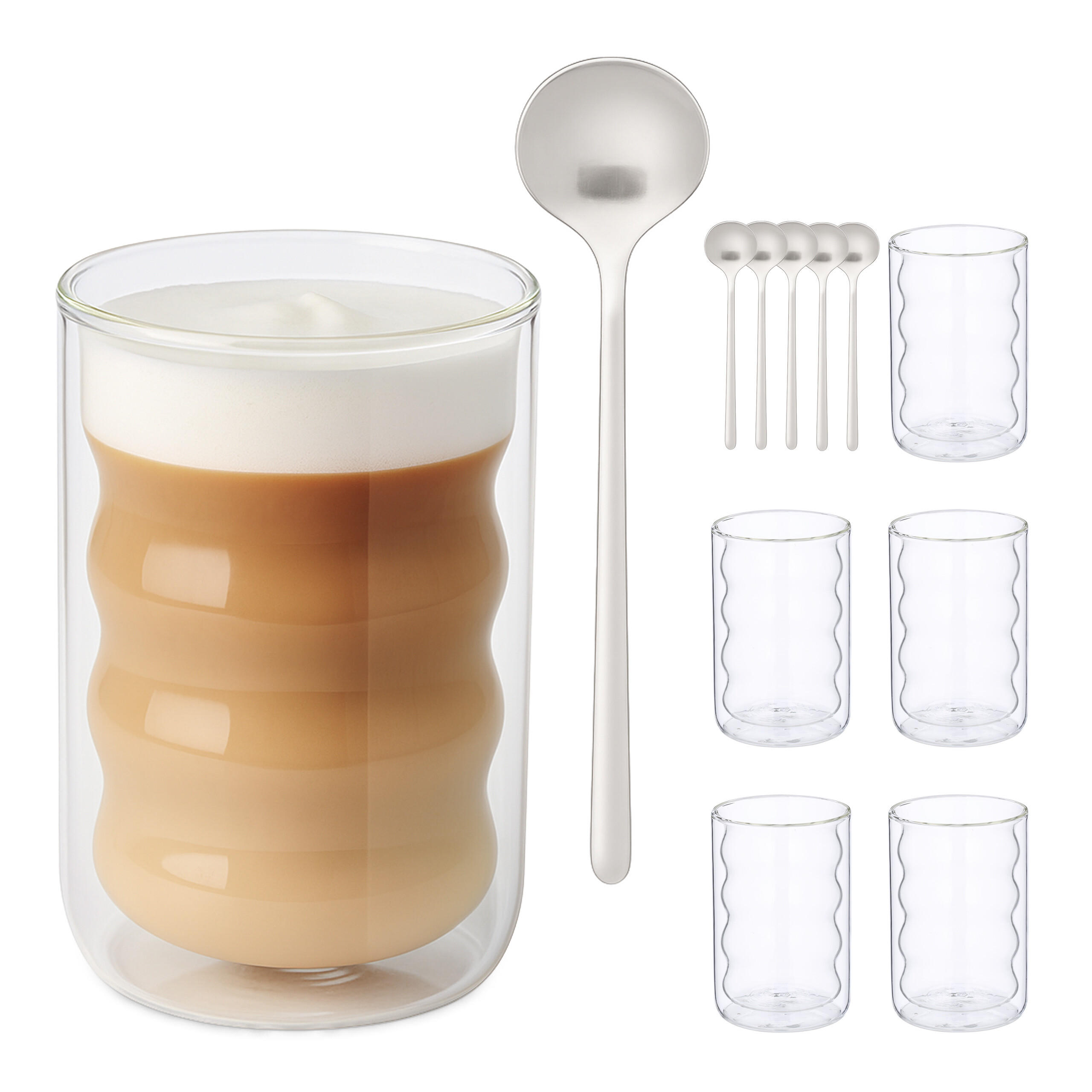 LATTE Macchiato Gläser - Transparent, Glas/Metall (8/12/8cm) - Relaxdays