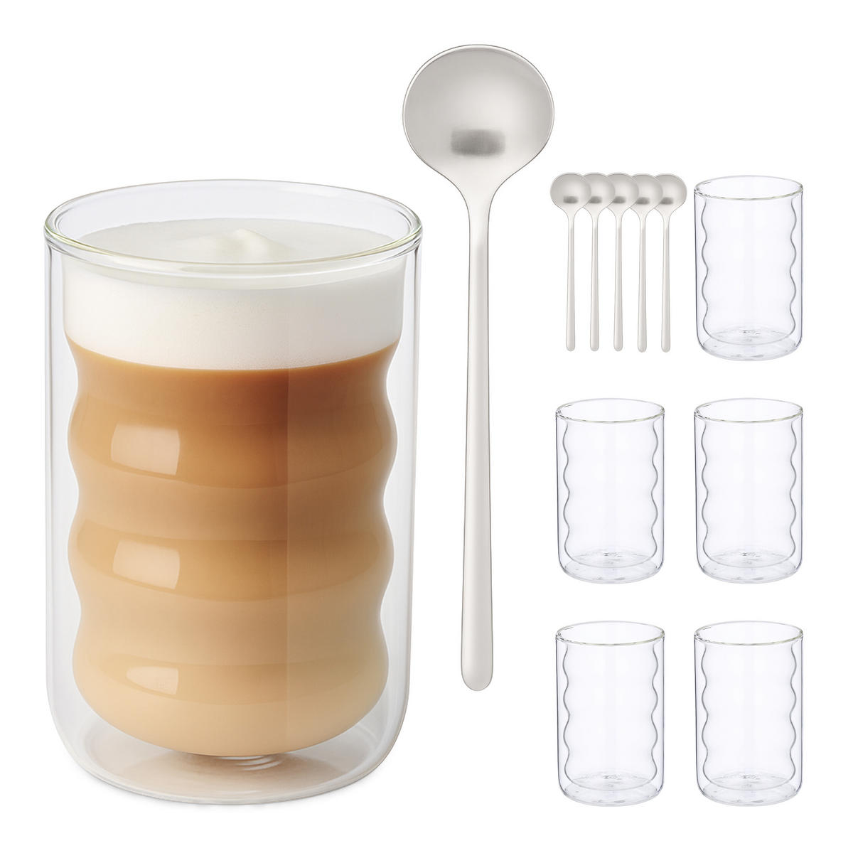 LATTE Macchiato Gläser - Transparent, Glas/Metall (8/12/8cm) - Relaxdays