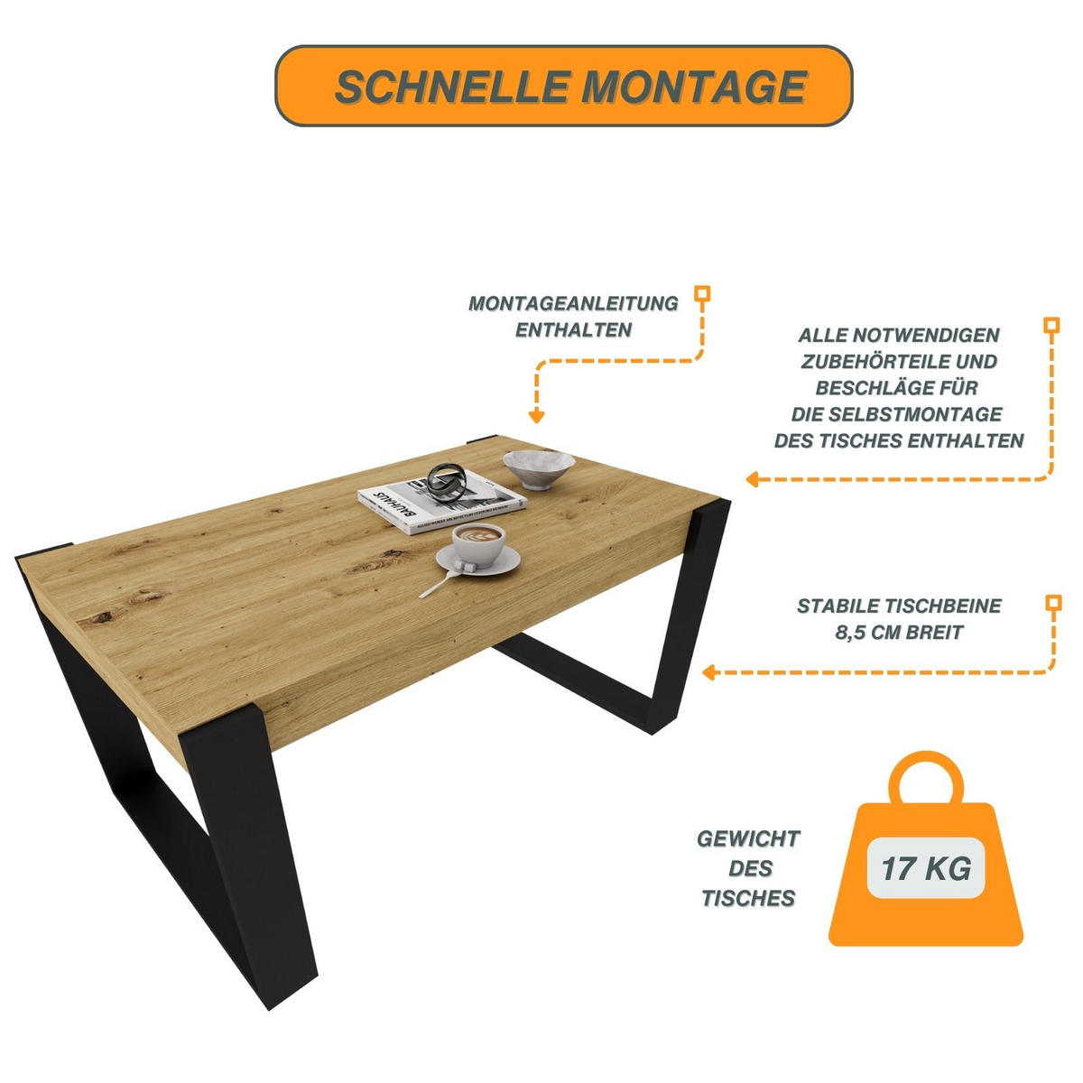 COUCHTISCH Karo II 92/44/54 - Schwarz/Eiche Artisan, Holzwerkstoff (54/92/44cm) - RAUMHIRSCH FURNITURE
