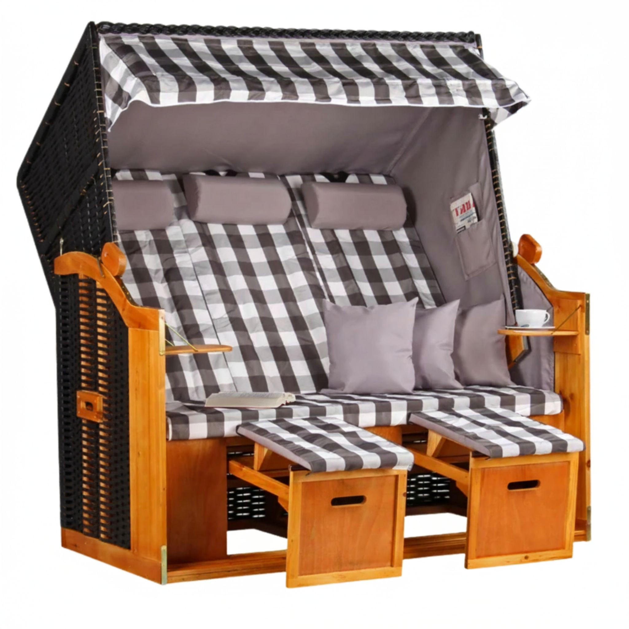 STRANDKORB XXL Ostsee 3Sitzer PE Schwarz - Schwarz/Braun, Metall (160/160/80cm) - Mr. Deko