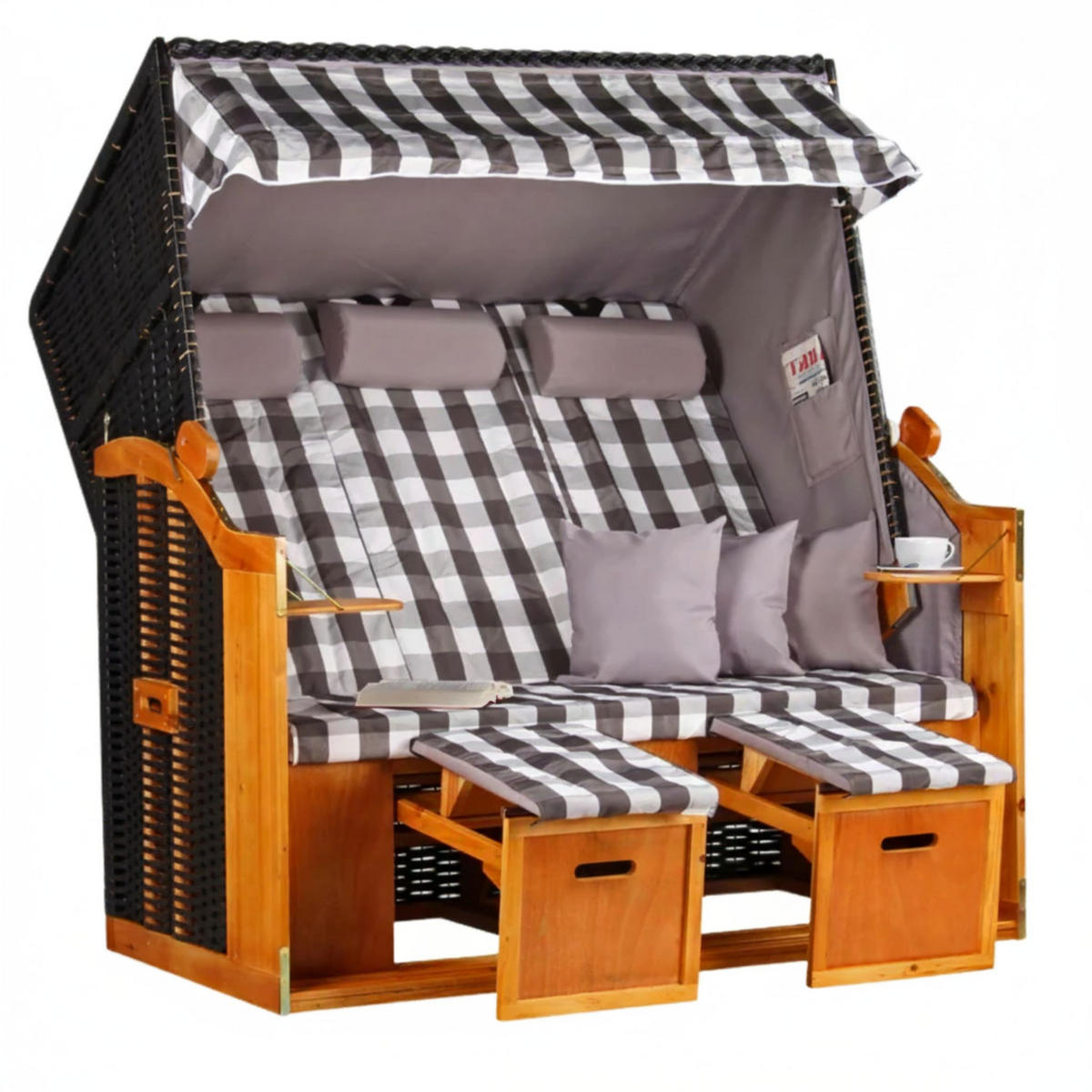 STRANDKORB XXL Ostsee 3Sitzer PE Schwarz - Schwarz/Braun, Metall (160/160/80cm) - Mr. Deko