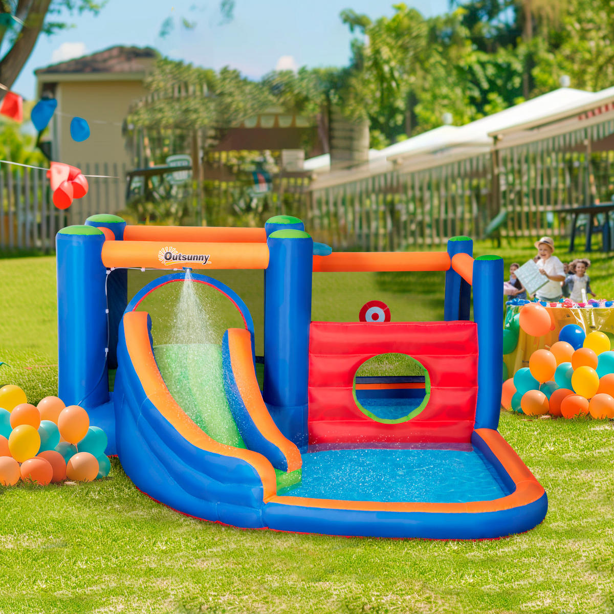 HÜPFBURG, Oxfordstoff, Mehrfarbig - Blau, Kunststoff (380/340/170cm) - Outsunny