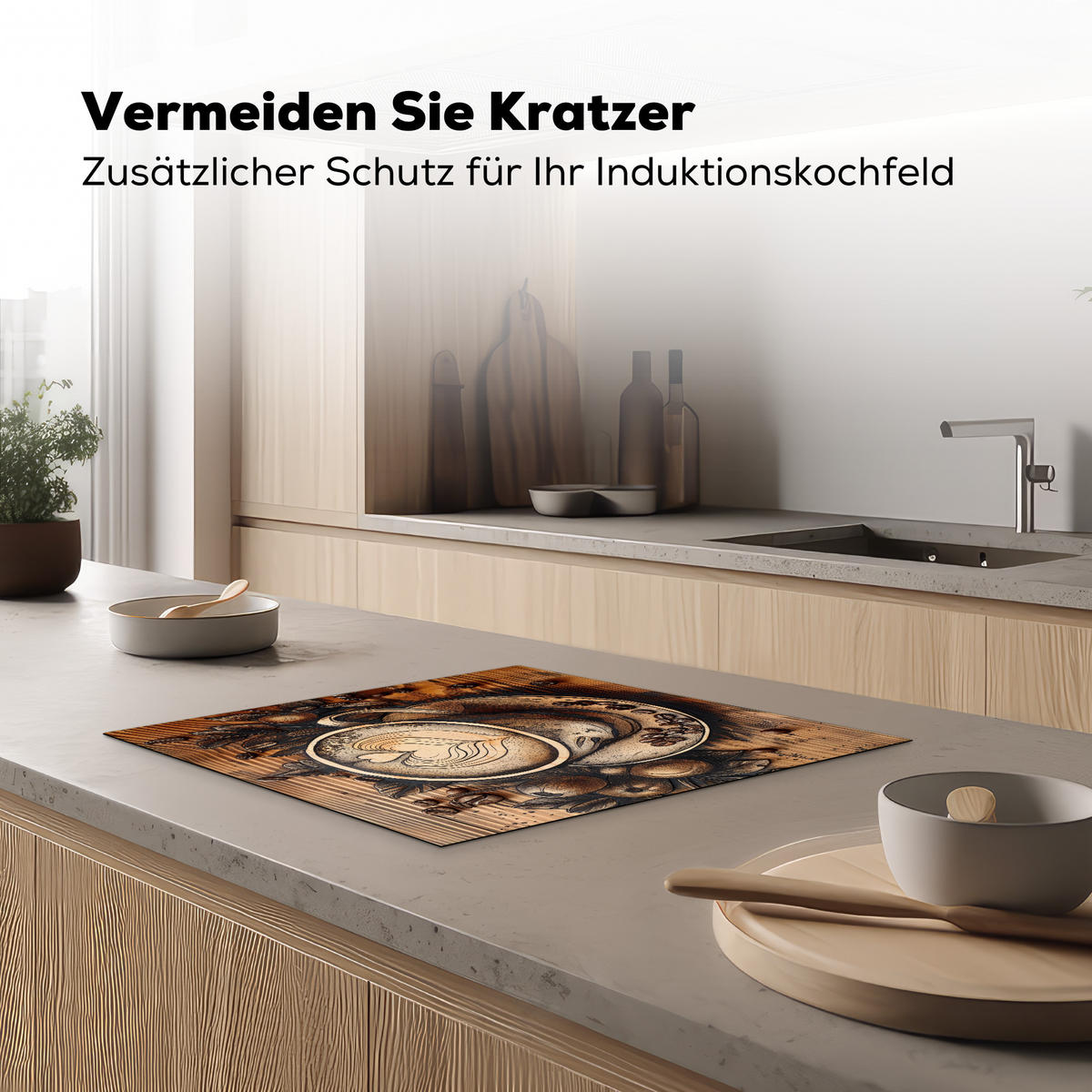 HERDABDECKPLATTE Kaffee - Vintage - Braun - Tasse - Holz 59x51 cm - Cappuccino, Kunststoff (59/0.2/51cm) - MuchoWow