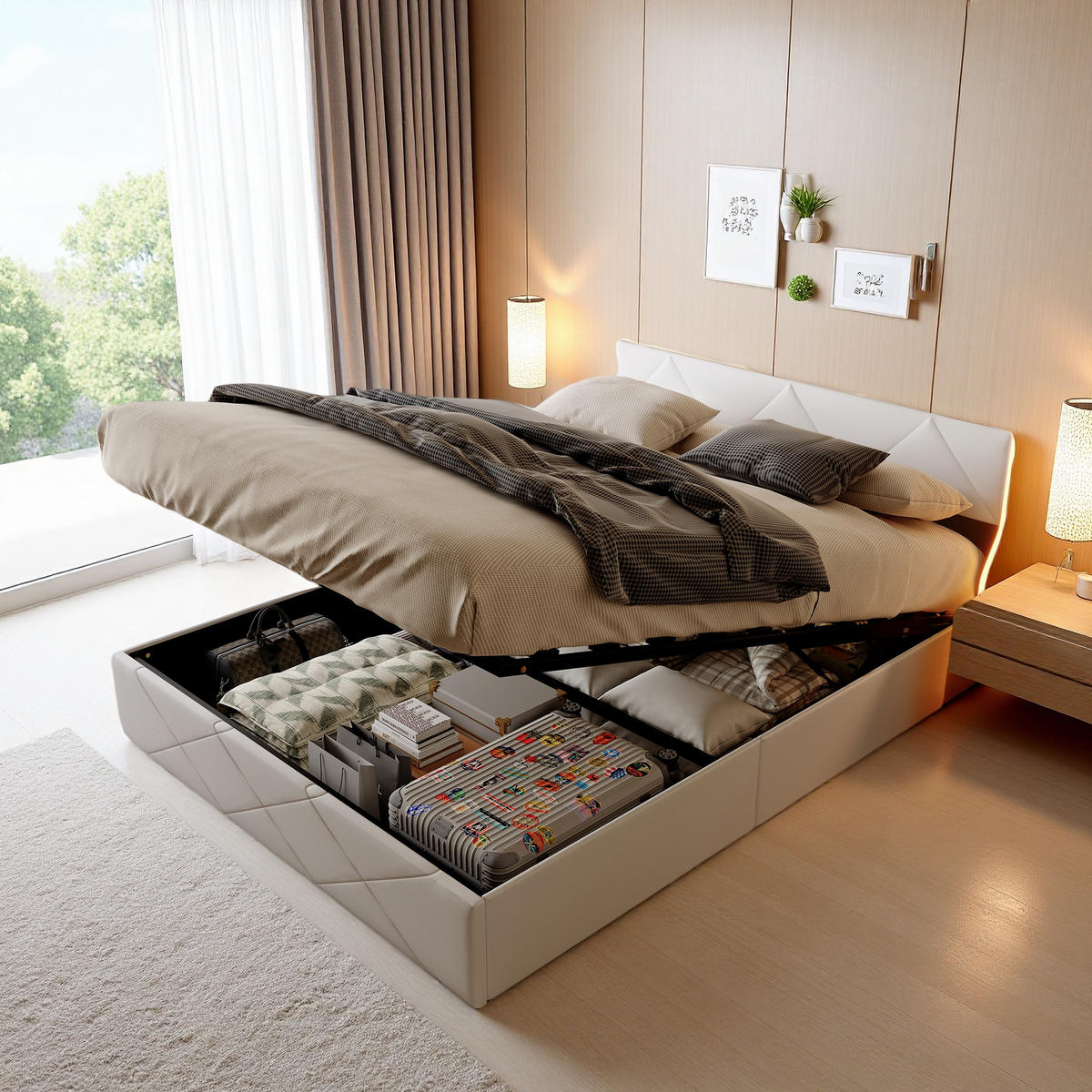 POLSTERBETT 140x200 cm Weiß PU Leder LED USB Bettkasten - Weiß, Holz (140/200cm) - SHOPENTRA