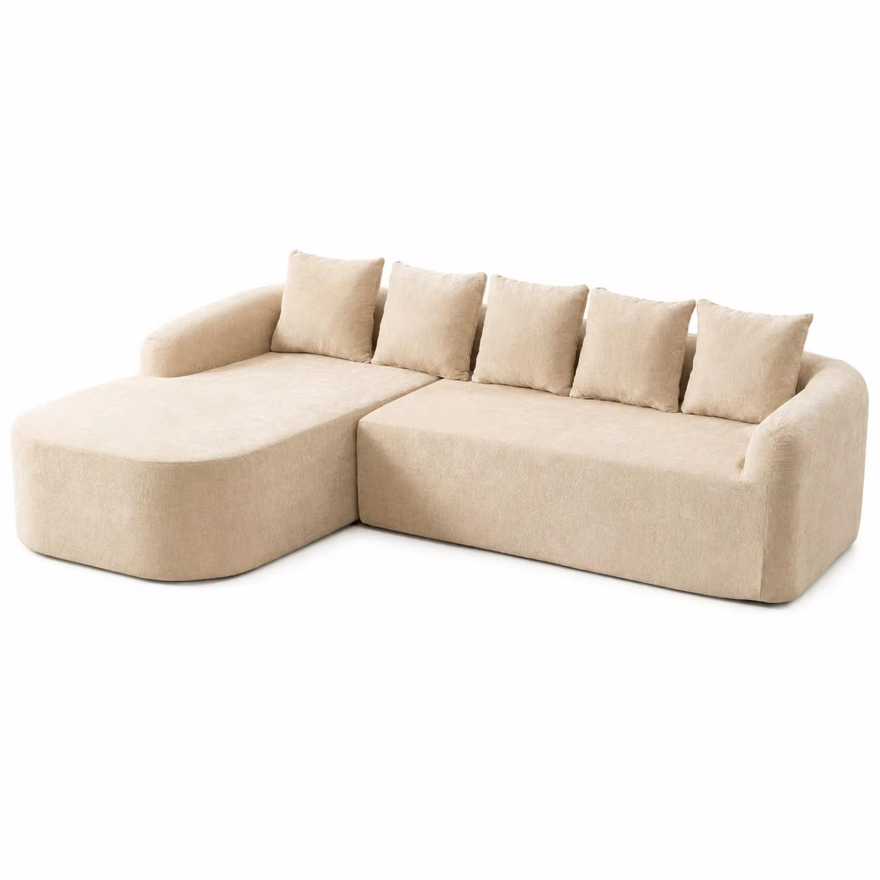 ECKSOFA Chenille, Modulares Kompressionssofa mit Komfortpolsterung, Hellkhaki - Beige, Textil (270/172cm) - Kaket