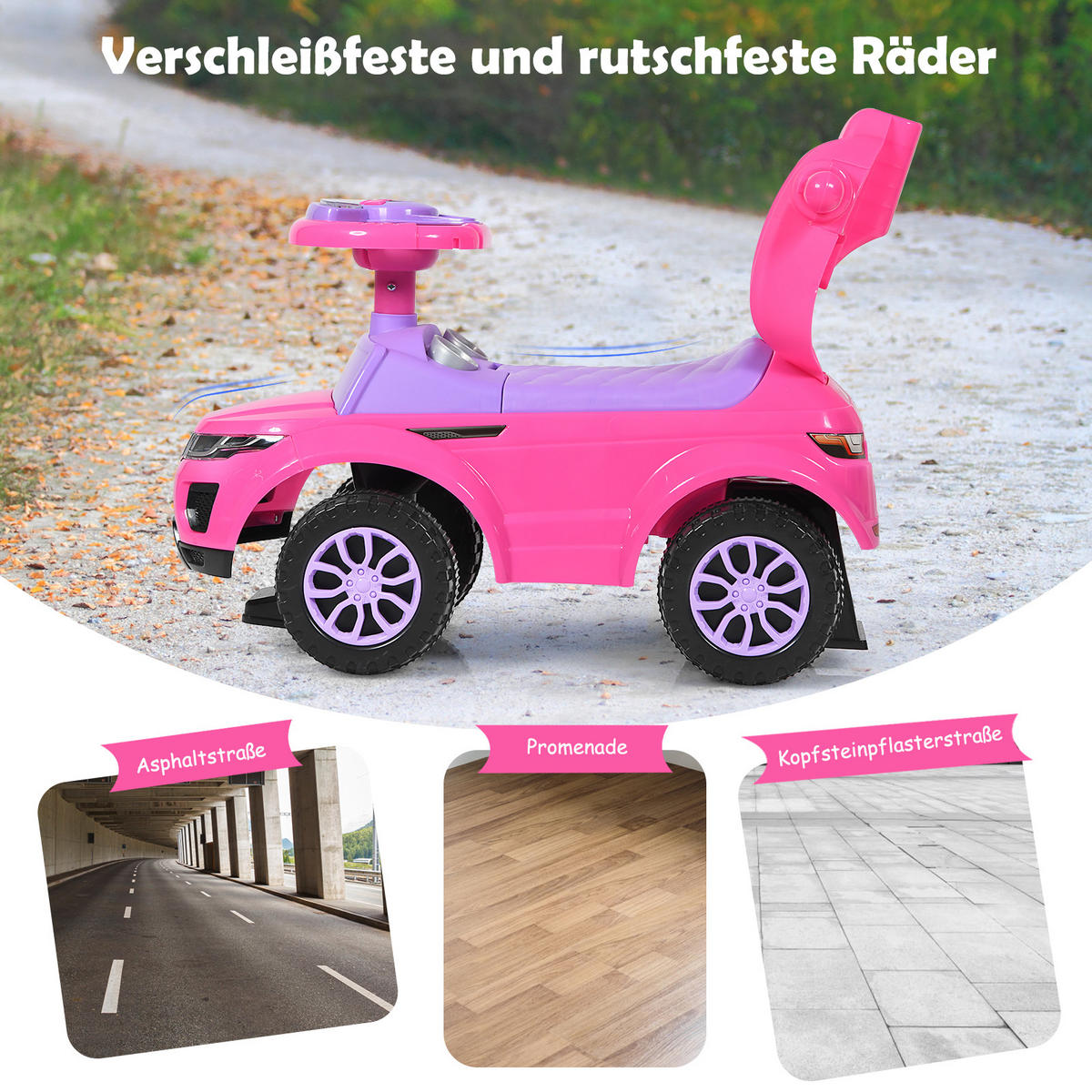 SCHIEBEWAGEN Rosa - Pink, Kunststoff (43/84/89cm) - COSTWAY