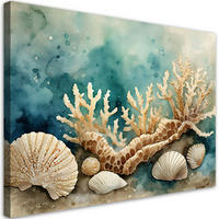 LEINWANDBILD Seemuscheln und Seesterne türkis 90x60cm - Grün, Textil (90/60cm) - Feeby