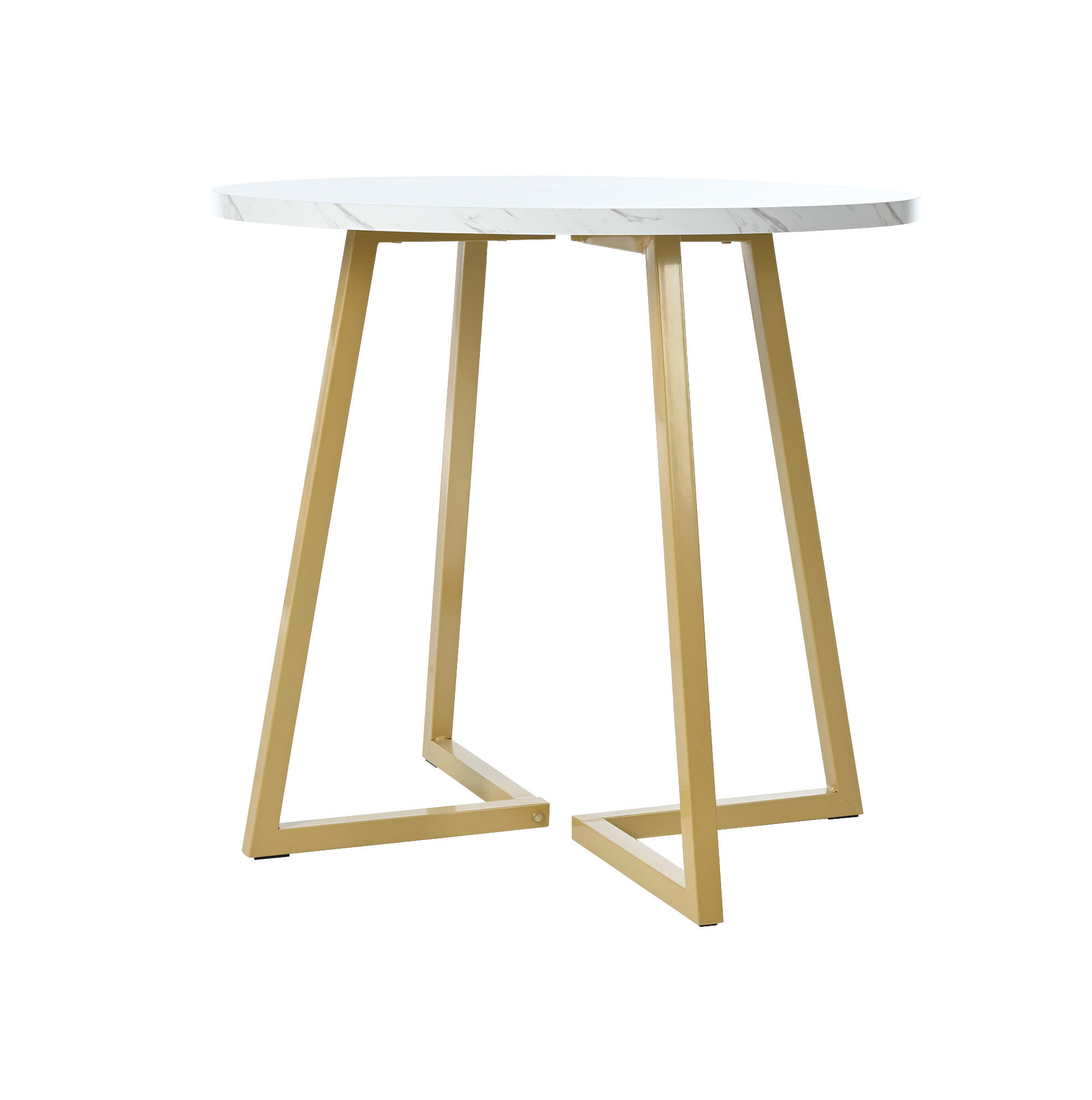 JEDÁLENSKÝ stôl MDF 80 cm biely s mramorovým dekorom a kovovou podnožou - biela, kompozitné drevo (80/80/75cm) - BEAOK