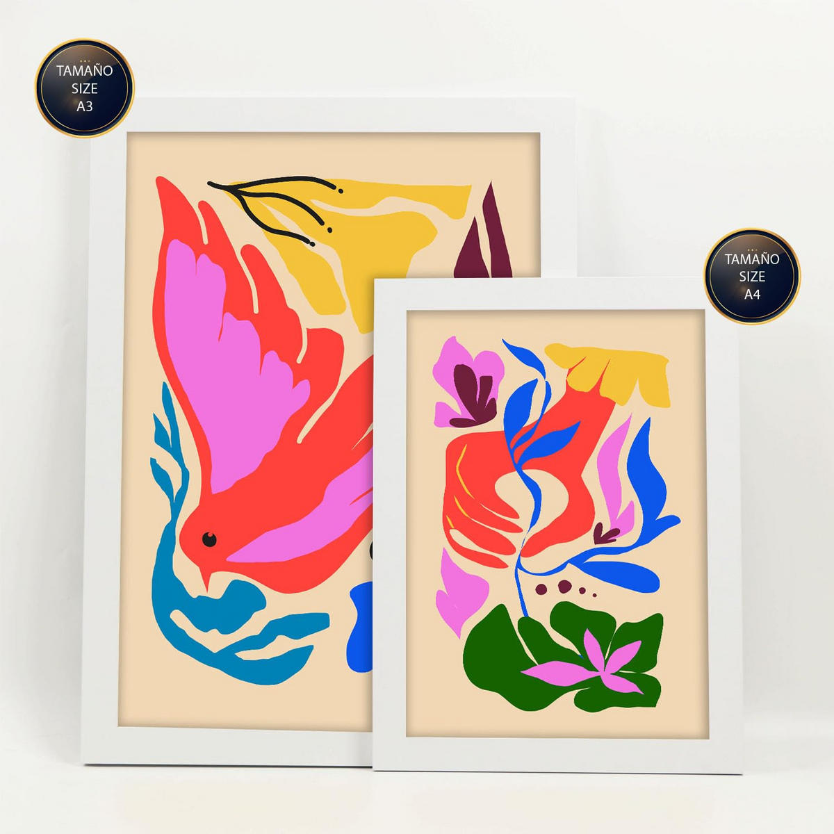 POSTER Set Mit 6 Malerisch 3 In Blume Zusammenfassung Ästhetische Dekorative Gemälde Für Ihr Wohnzimmer, Schlafzimmer, Zuhause A3 & A4 Weißer Rahmen - Weiß, Papier (29/3cm) - Nacnic