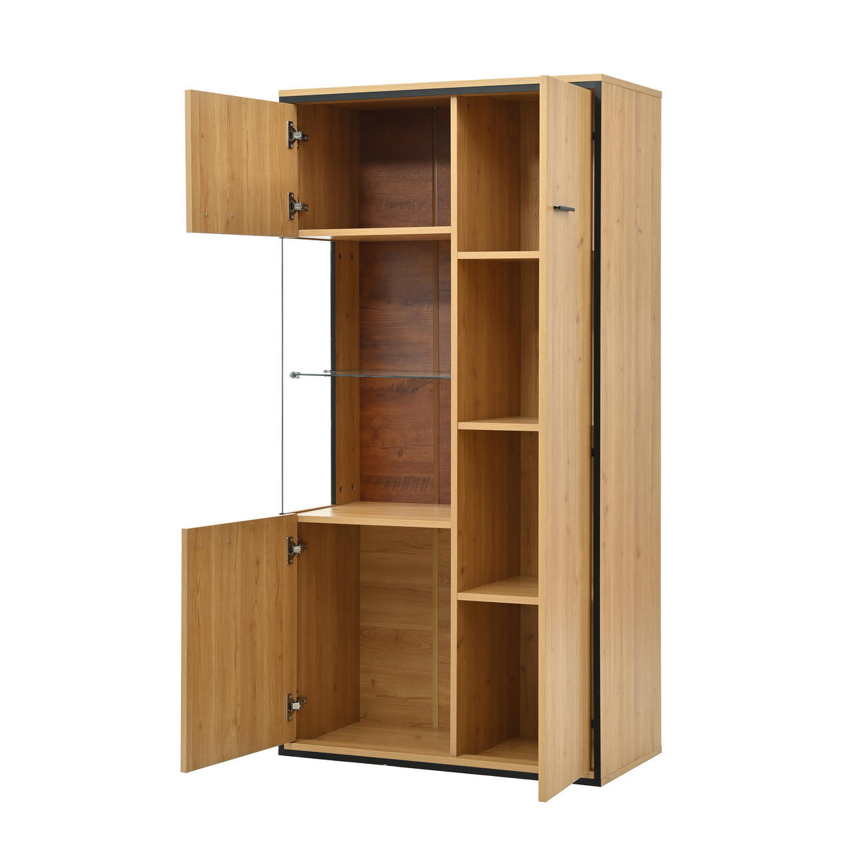 VITRINE 40/77,5/150 cm naturfarben aus MDF mit Glastür und LED - Naturfarben, Holzwerkstoff (77.5/150/40cm) - OKWISH