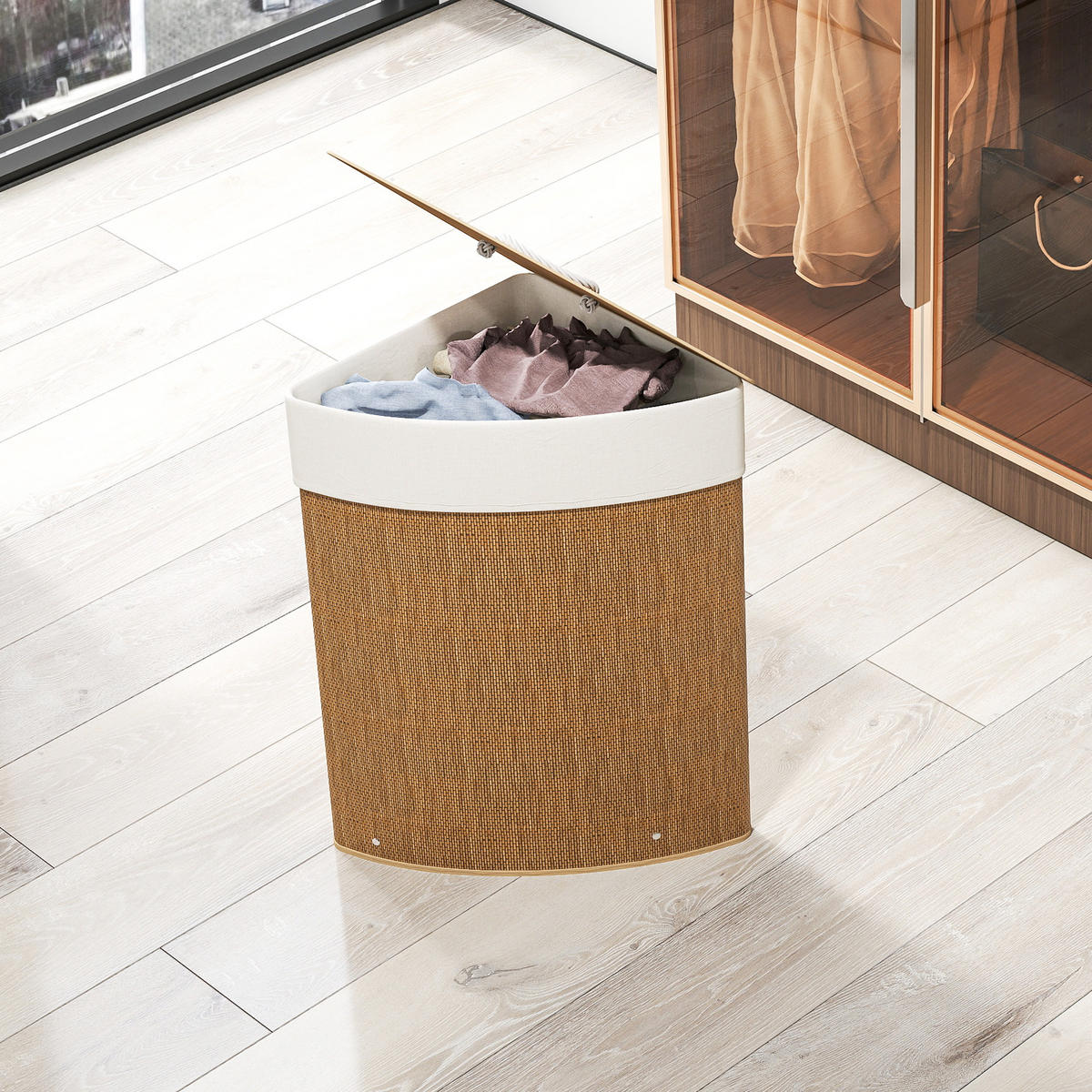 WÄSCHEKORB DE-09445 Eckdesign mit 55L Braun - Braun, Naturmaterialien (35/60/35cm) - ComfortXL