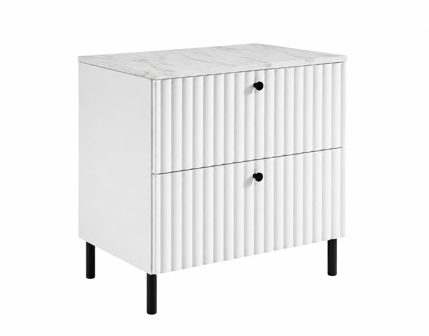 BADEZIMMERSCHRANK: Weiß / Platte Marmor Bianco / Griffe Schwarz / Beine Schwarz, 60 x 44,4 x 73,6 cm - Schwarz/Weiß, Holzwerkstoff (60/73.6/44.4cm) - 3XE LIVING